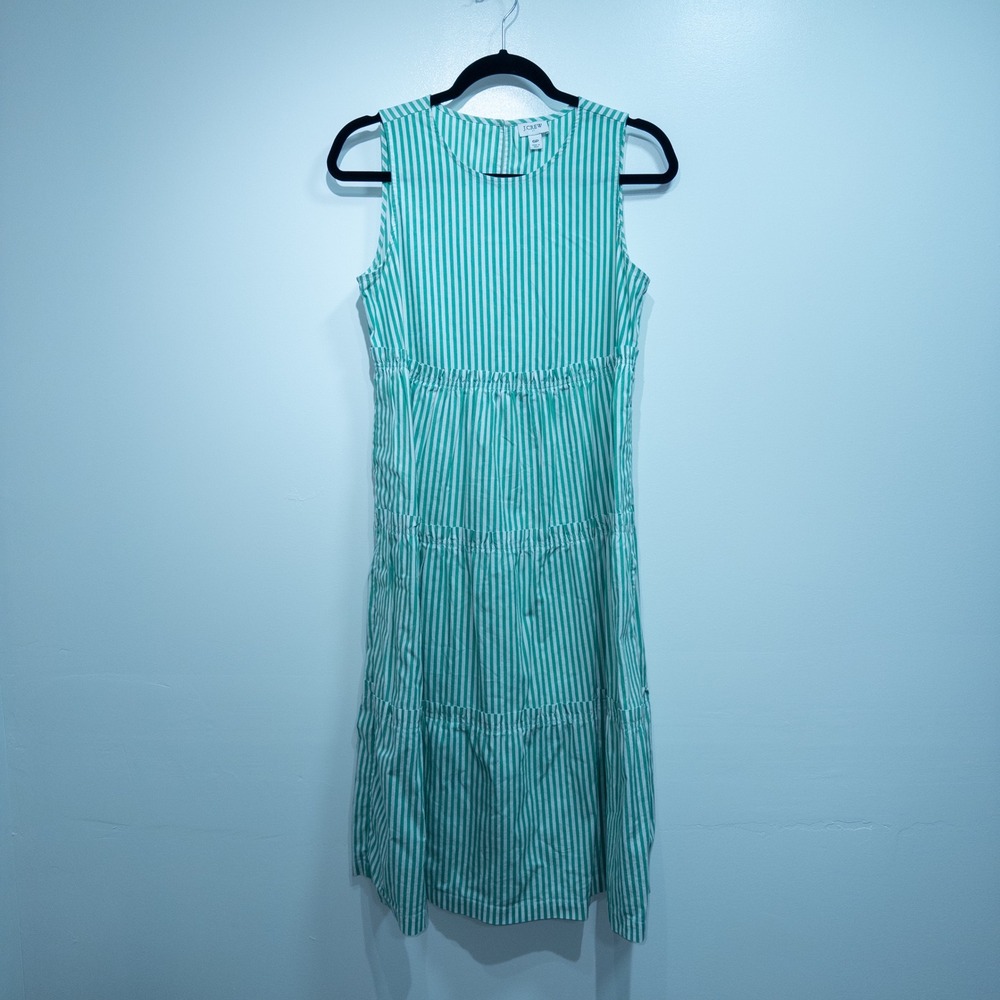 J. Crew Green Stripe Cotton Midi Dress 6 Petite